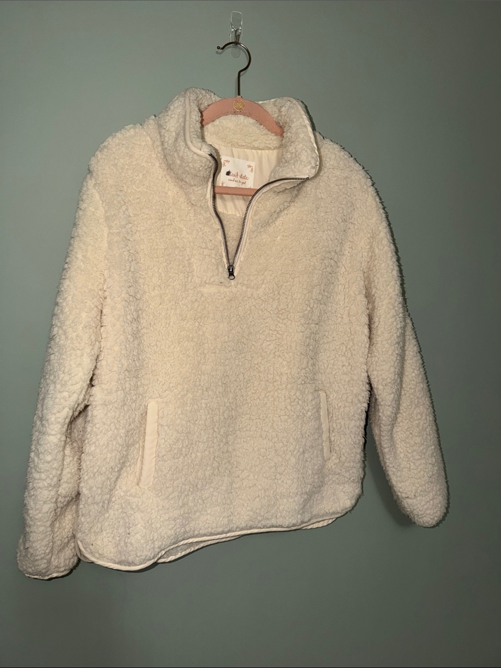Altar’d State Cream Sherpa Quarter Zip Fleece Pullover